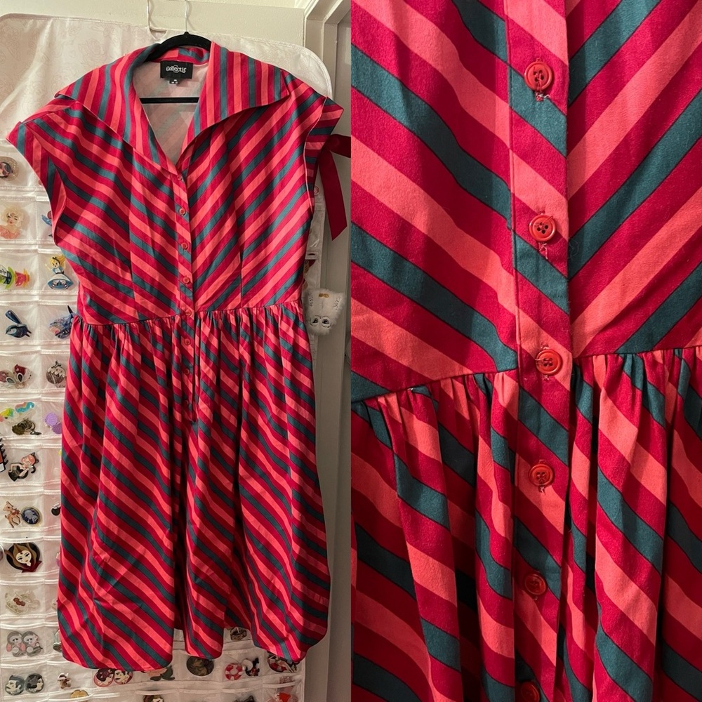 Collectif Red and Green Striped Dress